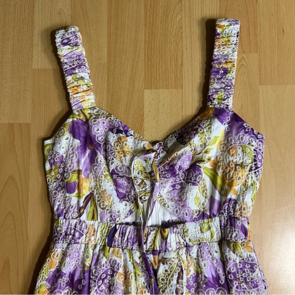 Anthropologie Adelyn Rae Kathleena Eyelet Midi Dress Embroidered Ruffle Small - Picture 11 of 16